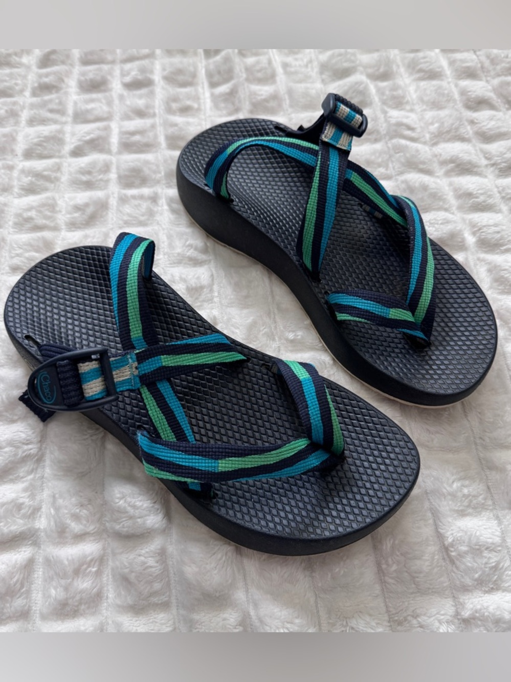 Chaco 9 Tegu Blue & Green Strap Sandals ~ Outdoor Hiking Water Adjustable - Picture 5 of 8
